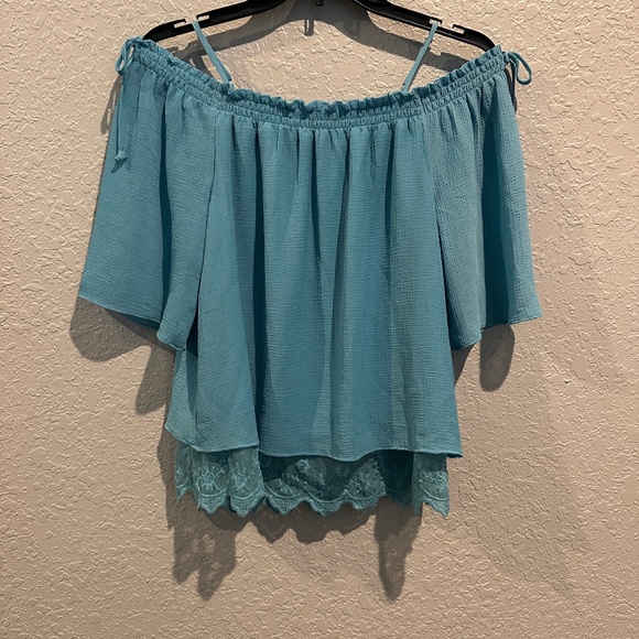 IZ Blue Off the Shoulder Top - Size S - Picture 1 of 8